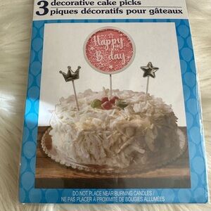 🧡10/$10 Happy B'day Decorative Cake Picks - Silver and Pink